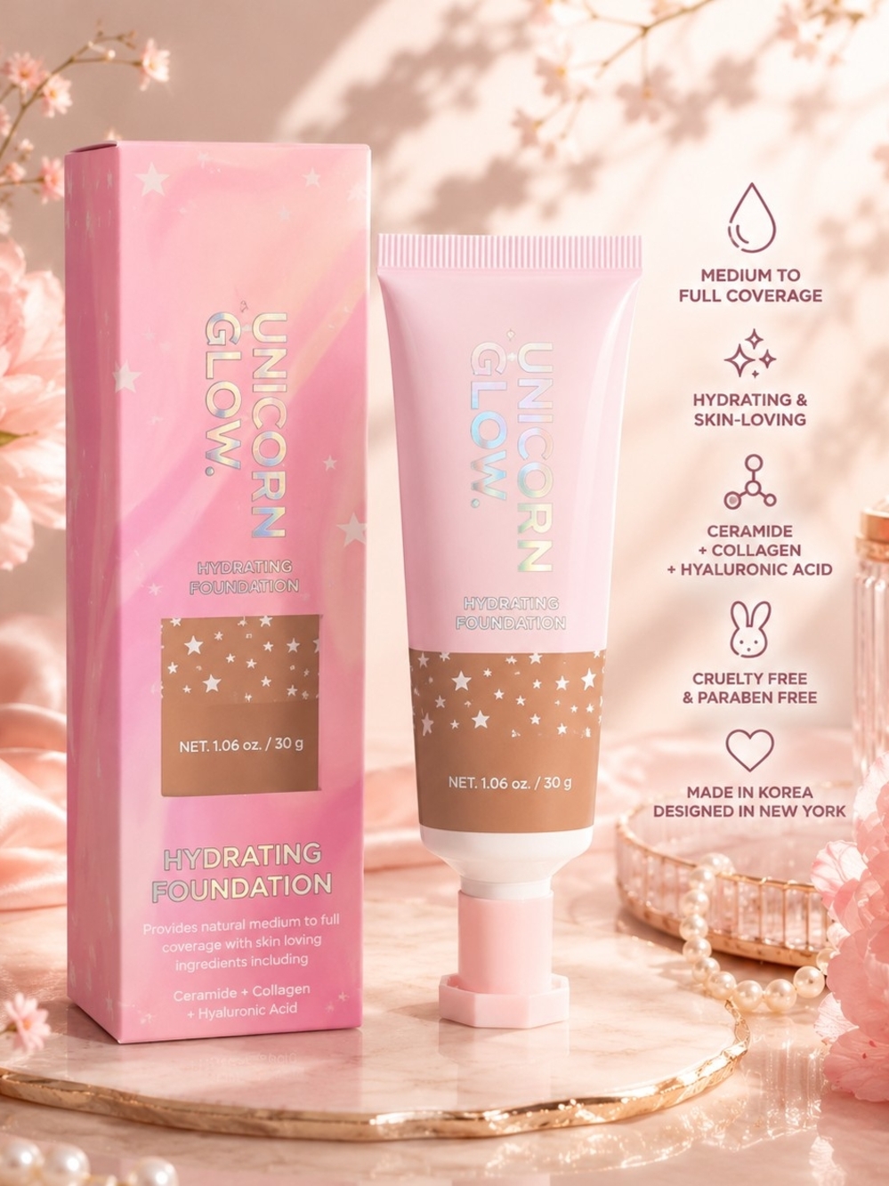 Unicorn Glow Hydrating Foundation – Medium to Full Coverage | Made in Korea